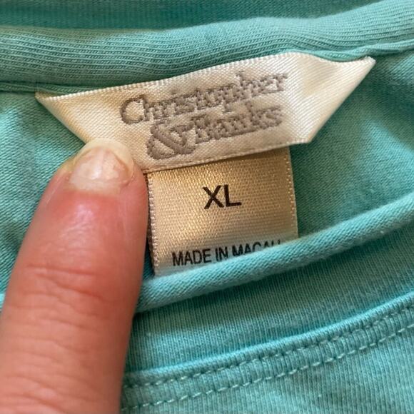 Christopher & Banks Aqua Blue Cotton Short Sleeve T-Shirt Beaded Lotus Flower XL - Picture 4 of 8